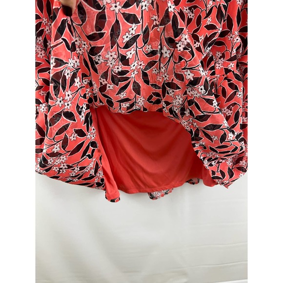 Lane Bryant Bold Floral Orange Brown V Neck Size 28 Lined Sheer Pullover EUC - Picture 4 of 6